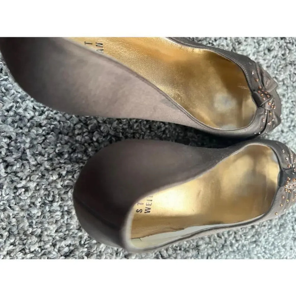 Stuart Weitzman Brown Satin Peep Toe Heels - Picture 8 of 8